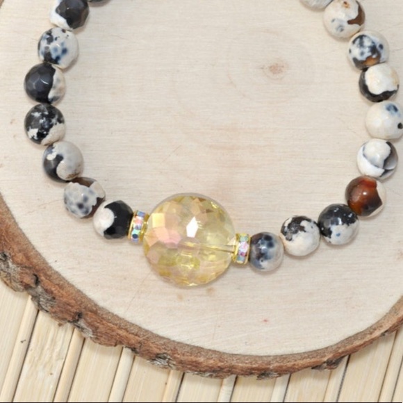 Gigi Coffee and Cream Beaded Stretch Bracelet Fire Agate Beads - Picture 3 of 4